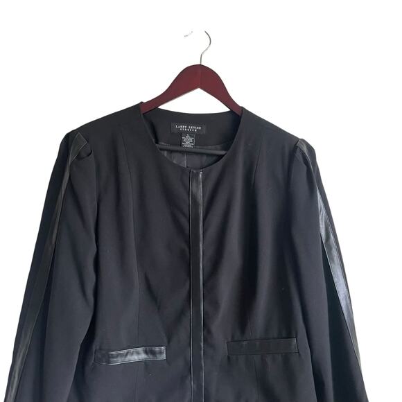 Larry Levine Women Jacket L Black Faux Leather Trim Blazer Career, Classic Retro - Picture 10 of 11